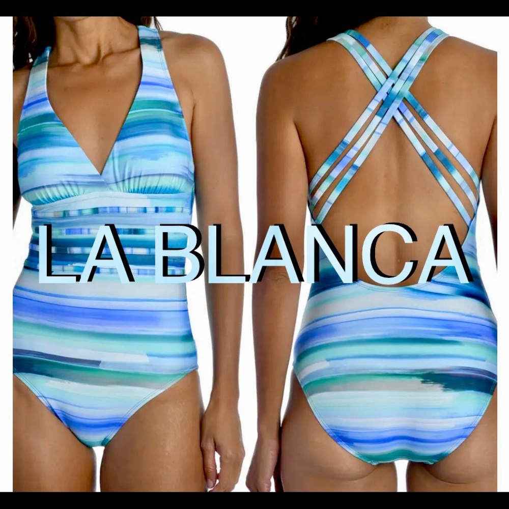 LA BLANCA Women's Ocean Tides Cross Back One-Piece Swimsuit